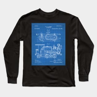 Steam Train Patent - Steam Locomotive Art - Blueprint Long Sleeve T-Shirt